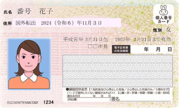 国外転出者向けマイナンバーカード券面イメージ（新規交付）